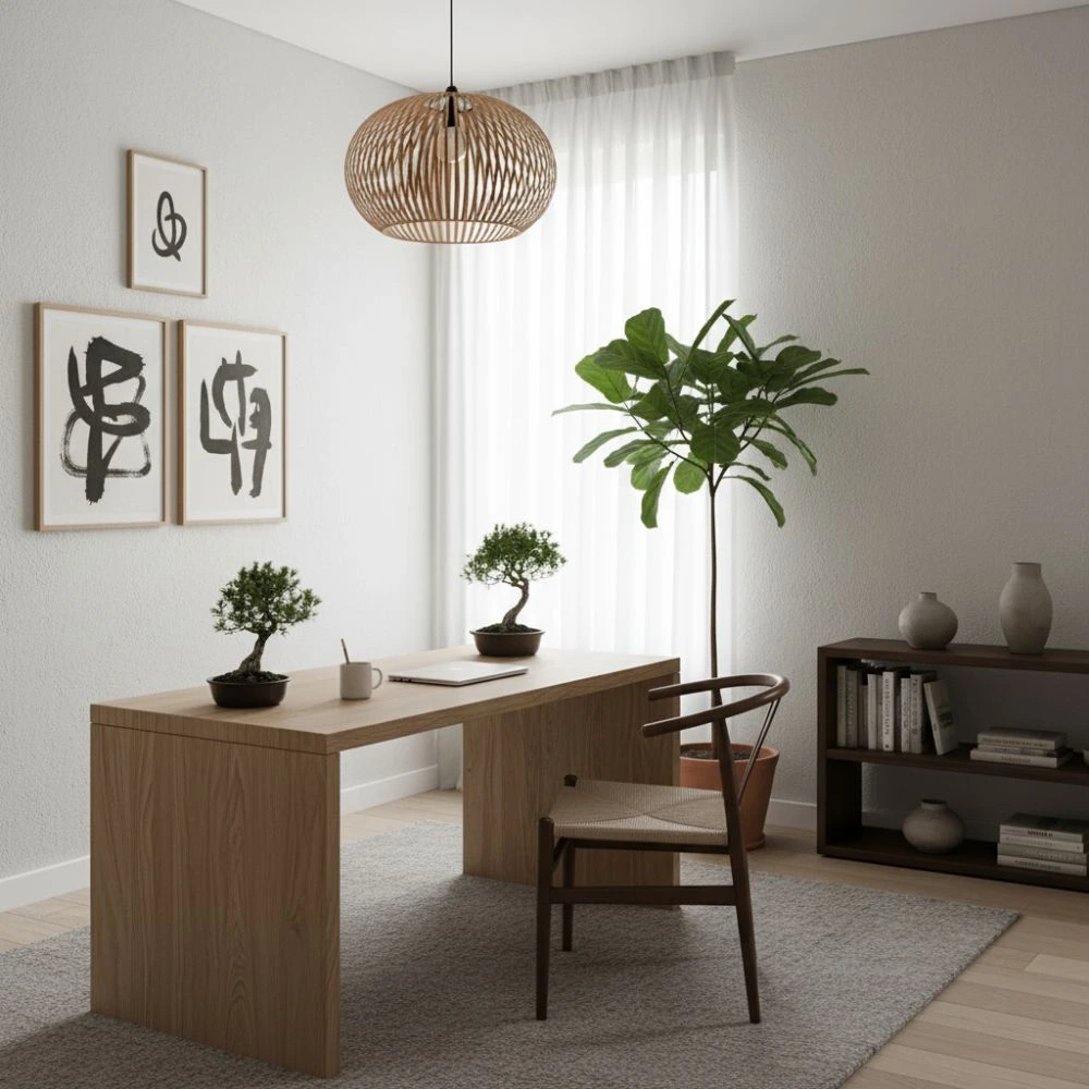 Minimalist Japandi Home Office with Functional Design
